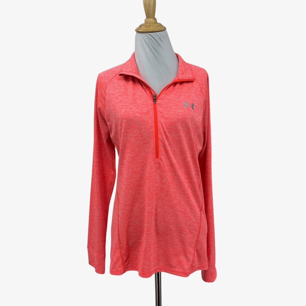 Under Armour Shirt Womens M Medium Neon Peach Tech Twist Half Zip Long Sleeve